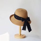 SUMMER WOMENS POLKA DOT BOW STRAW HAT_CWAH3504