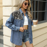 Washed Leopard Print Matching Denim Shirt