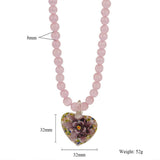 CAT S EYE GLASS HEART FLOWER PENDANT NECKLACE_CWMM7536