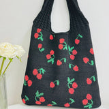 Cwab5062_Large Capacity Knitted Bow Woven Tote Bag