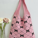 Cwab4567_Bow Knit Large Capacity Tote Bag