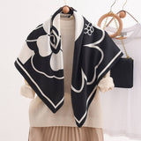Cwasc2410_Vintage Large Flower Silk Scarf Elegant Silk Scarf