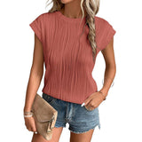 Solid Textured Short Sleeve Pullover Top