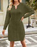Solid Color Open V-Neck Sweater Dress