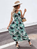 V-Neck Sleeveless Halter Print Boho Long Dress