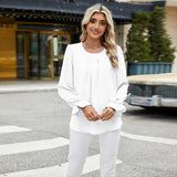 Solid Color Crew-Neck Long-Sleeved Loose Chiffon
