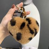 LEOPARD PRINT FUR BALL HEART SHAPE BAG KEYCHAIN_CWMM2451