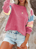Womens Crew Neck Color Pullover Loose Hoodie