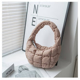 STYLISH PLAID PUFFY CLOUD HANDBAG MINI TOTE_CUAB00506