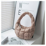 STYLISH PLAID PUFFY CLOUD HANDBAG MINI TOTE_CUAB00506