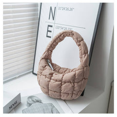 STYLISH PLAID PUFFY CLOUD HANDBAG MINI TOTE_CUAB00506
