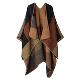 DOUBLE SIDED PLAID FAUX CASHMERE SHAWL CAPE_CWASC2135
