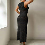 Solid Knit Beach Dress Bikini Cover Up Set