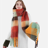 OLORFUL MOHAIR CHECKERED SCARF THICK WRAP_CWASC0167