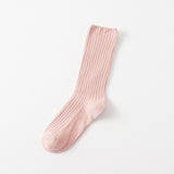 SOLID COLOR VERTICAL STRIPES COTTON CREW SOCKS_CWMS074