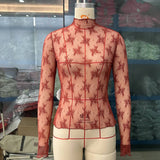 SEMI SHEER MESH LACE TOP BOTTOMING SHIRT_CWTBLL2660