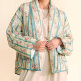 STRIPED FLORAL PRINT LOOSE QUILTED JACKET_CWOJA1552