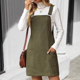 Textured Fabric Adjustable Strap Pocket Dress