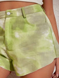 Woven Zipper Cotton Tie Dye Shorts With Raw Edge