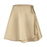 SATIN SKIRT HIGH WAIST TIE ONE PIECE A LINE SKIRT_CWBSS0386