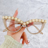 HANDMADE RHINESTONE PEARL RETRO CAT EYE SUNGLASSES_CWASG0268