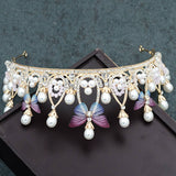 COLORFUL BUTTERFLY PEARL TIARA BRIDAL CROWN_CWMM2019
