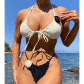 3D FLORAL BIKINI SET BLACK WHITE SWIMSUIT_CWMW0701