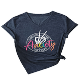 Trendy V-Neck Tee I Came Saw Print