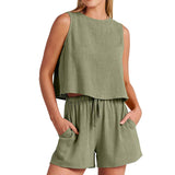 Stylish Sleeveless Blouse Shorts Two Piece Set_Cwstb0495
