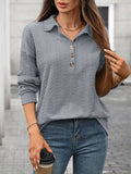 Solid-Color Lapel Loose Long-Sleeved Sweatshirt
