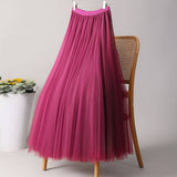 SOLID COLOR ELASTIC WAIST MESH TULLE A LINE SKIRT_CWBLS0372