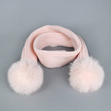 Winter Knit Scarf With Fox Fur Pom Poms_Cwasc03495