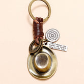 Vintage Alloy Cowboy Hat Cowhide Keychain_Cwmm4724
