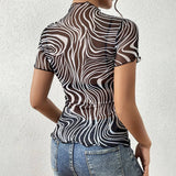 BLACK WHITE STRIPED SEMI SHEER MESH SHORT TOP_CWTBLS1511