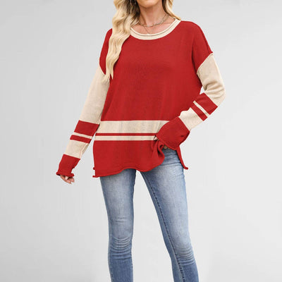 Women¡¯S Color Block Loose Knit Pullover Sweater_Cwoswl07203