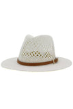 BROWN BELT VENTED WEAVE STRAW HAT_CWAH081