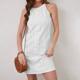 Solid-Color Lace Patchwork Backless Dress