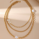 LAYERED CHAIN PEARL PENDANT NECKLACE_CWMM3583