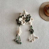 FLORAL KNIT SKINNY SCARF CROCHET NECK WRAP_CWASC2339