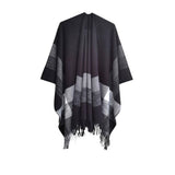 MONOCHROME STRIPED TASSEL WARM SHAWL CLOAK_CWASC0281