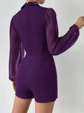 Solid-Color Zipper Shorts,Long-Sleeved Jumpsuit