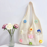 Cuab00328_2025 Boho Knit Tote Bag Large Beach Vacation Flora