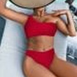 ONE SHOULDER HIGH WAIST BIKINI SEXY SOLID SWIMSUIT_CWMW0171