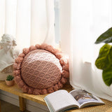 SOLID COLOR ROUND WOOL BALL KNITTED THROW PILLOW_CWMM2365