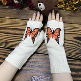 ORANGE LARGE BUTTERFLY LONG HALF FINGER GLOVES_CWMM1671