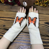 ORANGE LARGE BUTTERFLY LONG HALF FINGER GLOVES_CWMM1671