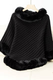 Cwocas0045_Thick Fur Collar Vintage Plaid Knitted Cape Shawl