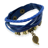 NEW WOVEN VINTAGE LEAF PENDANT COWHIDE BRACELET_CWMM4513