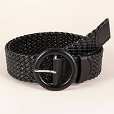 Versatile Black Round Buckle Woven Belt_Cwabe0453