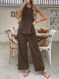 Striped Tank Top Wide Leg Pants Loose Suit